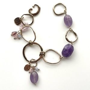Chico’s bracelet, NWOT, gold tone metal with genuine Amethyst beads.